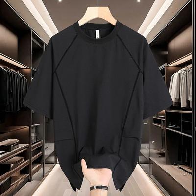 Men's Black Raglan Sleeve Crew Neck T-Shirt Casual Loose Fit Solid Color Short Sleeve Top