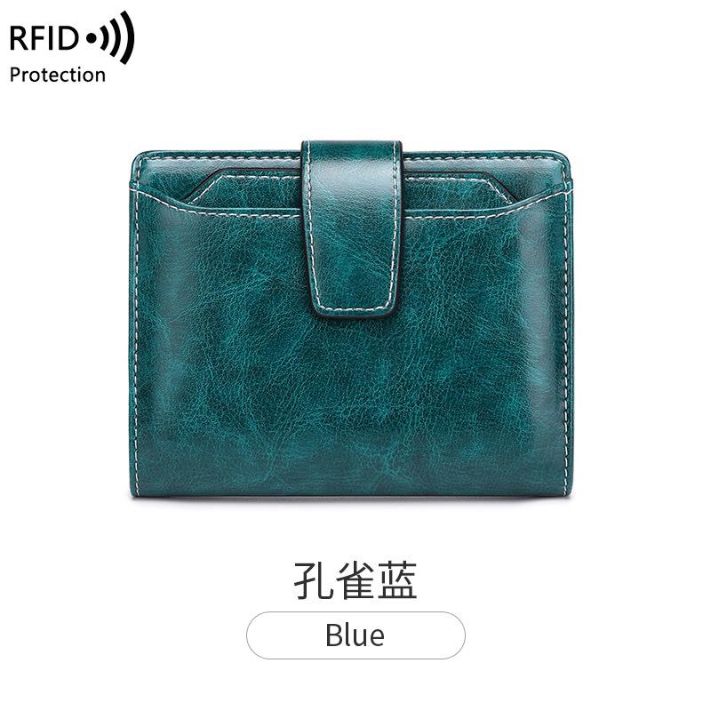 Neue Damen Geldbörse Reißverschluss Schnalle Kartenetui Ölwachsleder Wechselgeldfach Mode Kurze Geldbörse