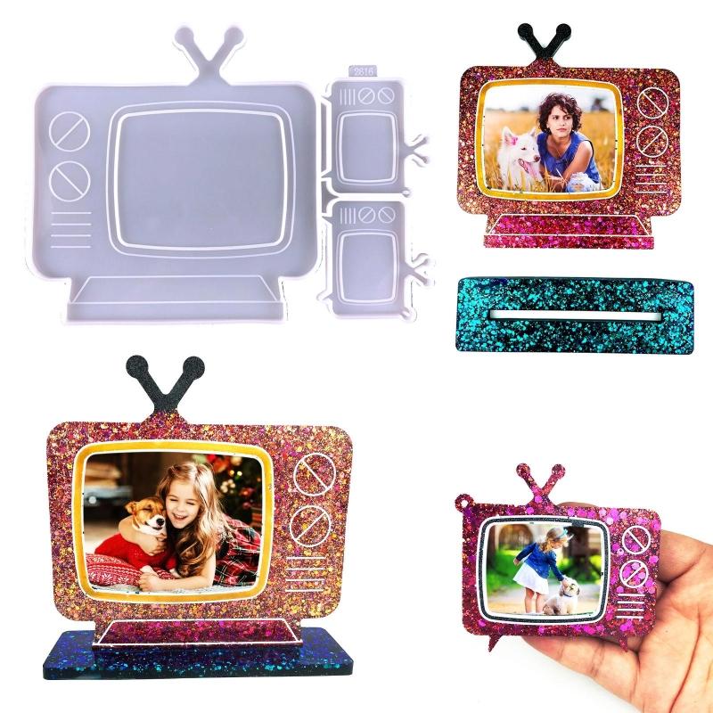 TV Photo Frame Keychain Silicone TV Keychain Charms Epoxy Resin Molds 2 Mini Pendant Mold with Hole Set