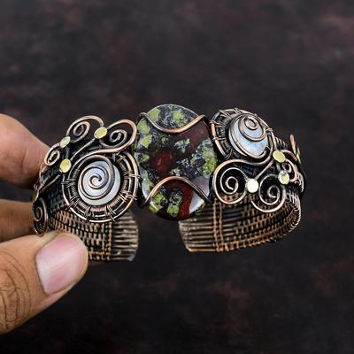 Drachenblutstein Armreif Edelstein Manschette Regenbogen Mondstein Armreif Kupferdraht Umwickelte Manschette Armband Handgefertigt Verstellbarer Armreif Kupferschmuck