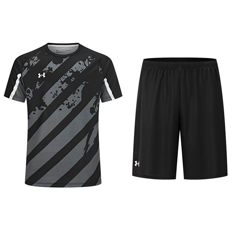 

Under Armour Casual Running Striped Crew Neck T-Shirt And Mid-Waist Drawstring Comfortable Loose Shorts Sports Set 24500504-001+24500204-001 M