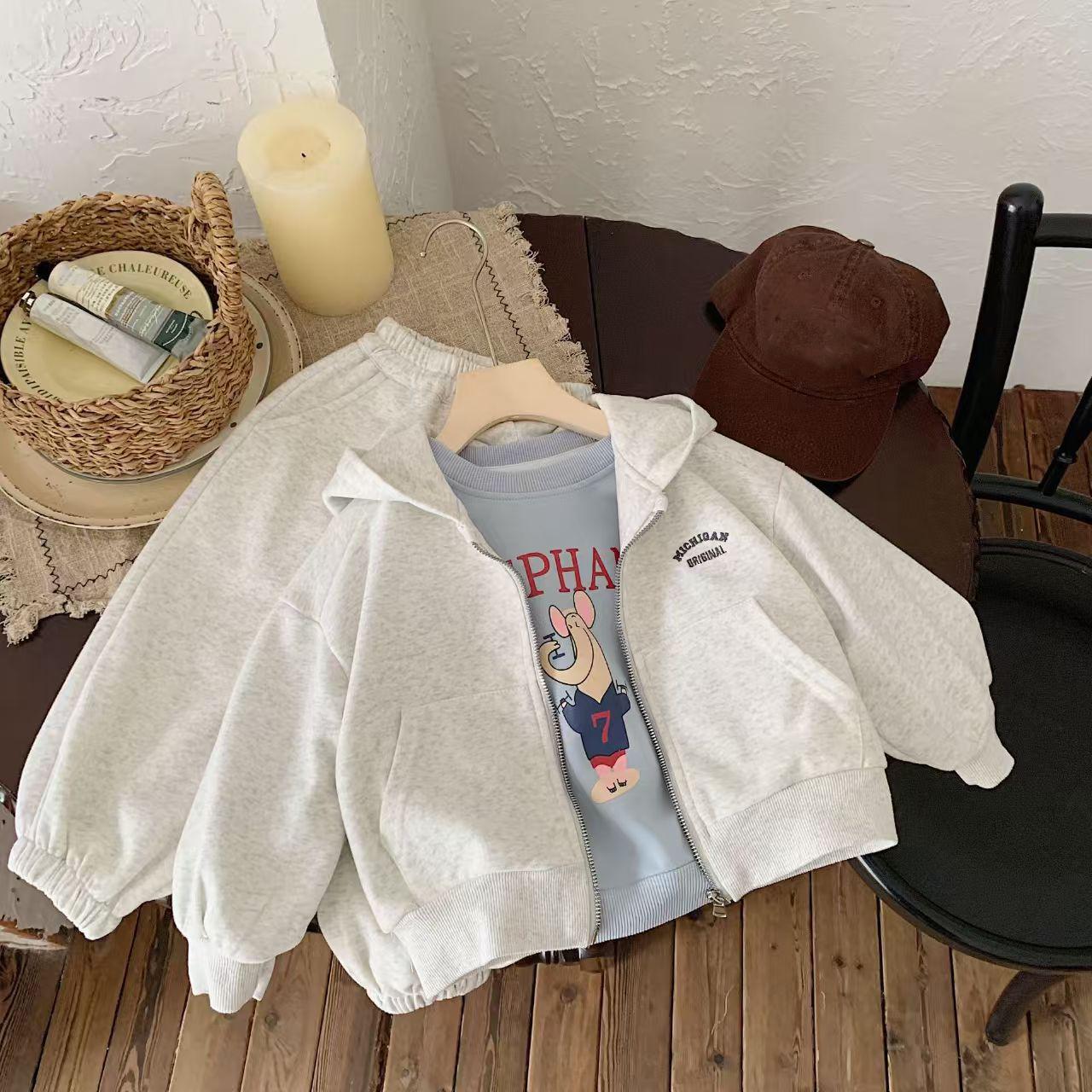 

Детский комплект Весна Осень Девочка Мальчики Буква Детский Повседневный Спортивный Комплект с Капюшоном 120cm серый