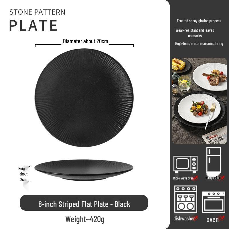 

Rock Pattern Ceramic Plate – Stylish Western Dish for Steak and Pasta