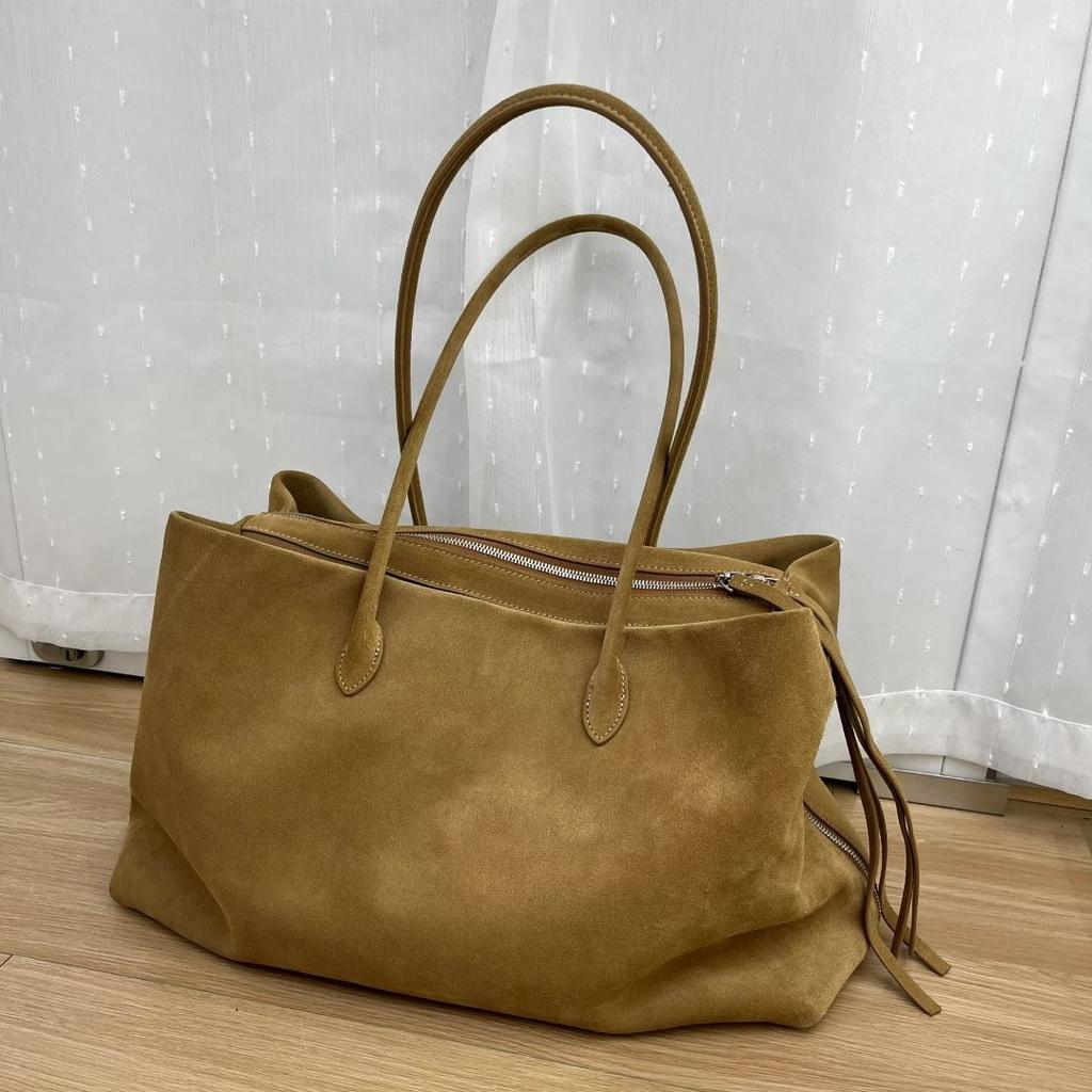 2025 Autumn and Winter Large Capacity Tote Bag Suede Leather Tote Women's Bag Minimalist Shoulder Underarm Cowhide Handbag