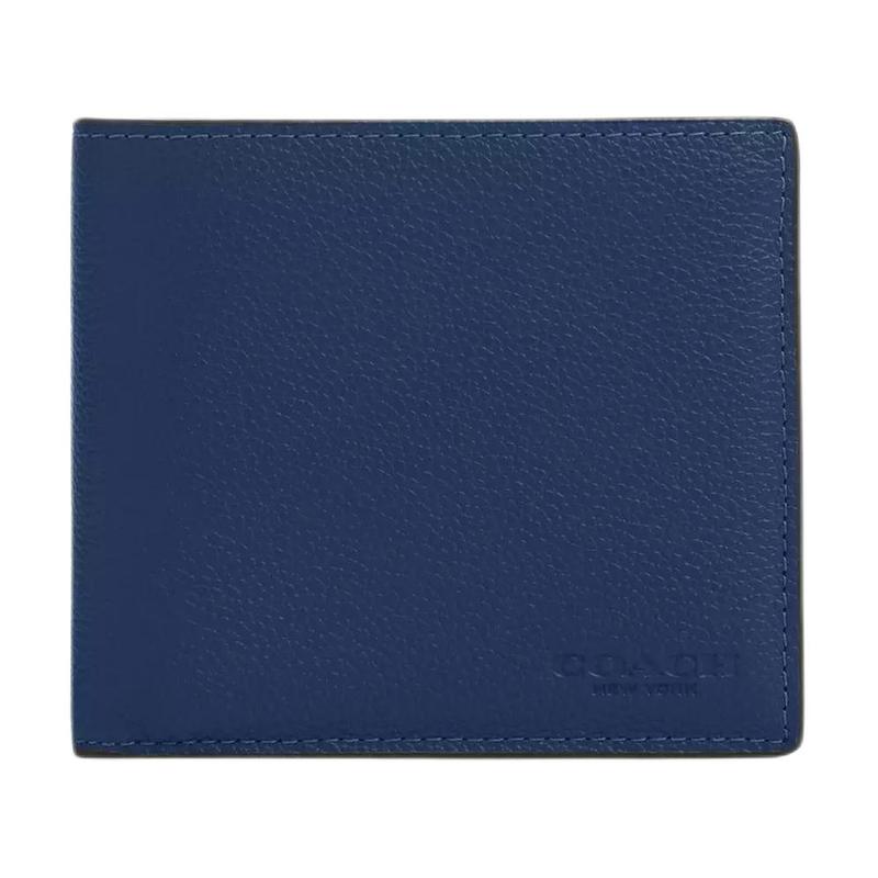 COACH 10 Solid Letter Logo Smooth Calfskin Wallet Men s Dark Blue dark blue синий