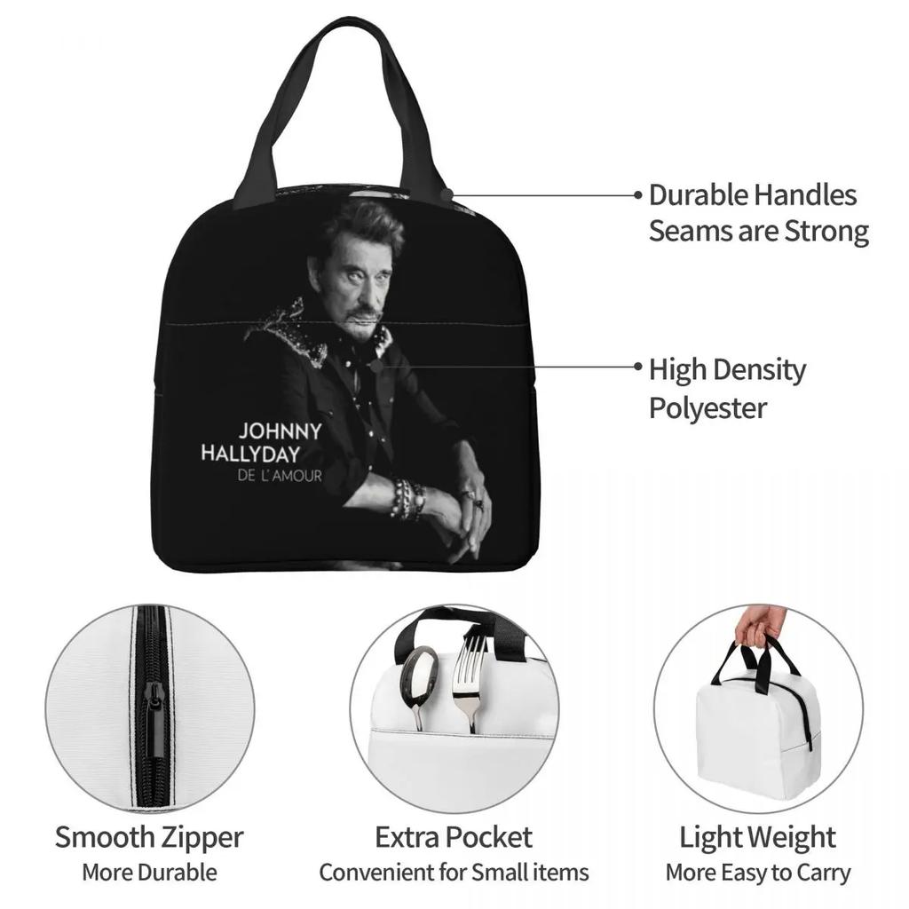 Johnny Hallyday Lunchtaschen Tragbar Isoliert Oxford Kühltasche Frankreich Musiker Thermisch Picknick Arbeit Lunchbox für Damen Mädchen