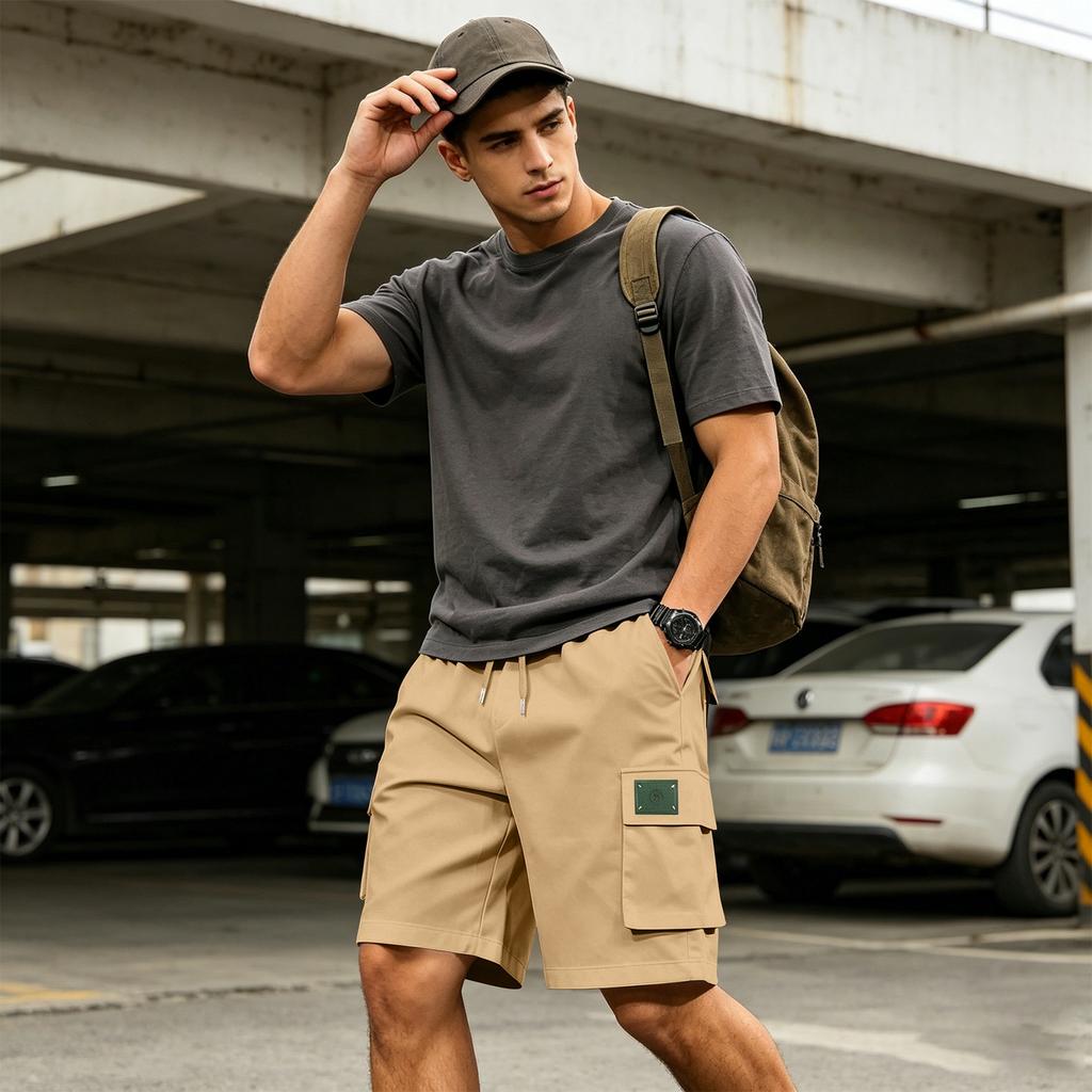 Men Casual Athletic Drawstring Shorts with Multiple Pockets Lightweight Breathable Fabric Comfortable Fit Suitable for Outdoor and Everyday Wear