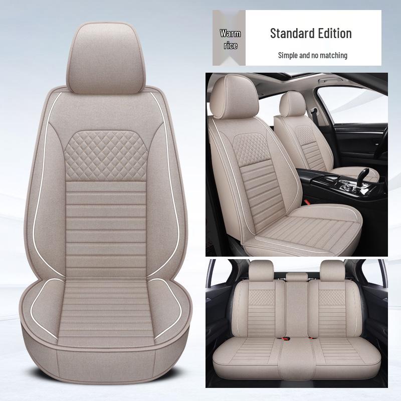 Universal Four Seasons Full Coverage Linen Seat Cushion Set for Small Cars