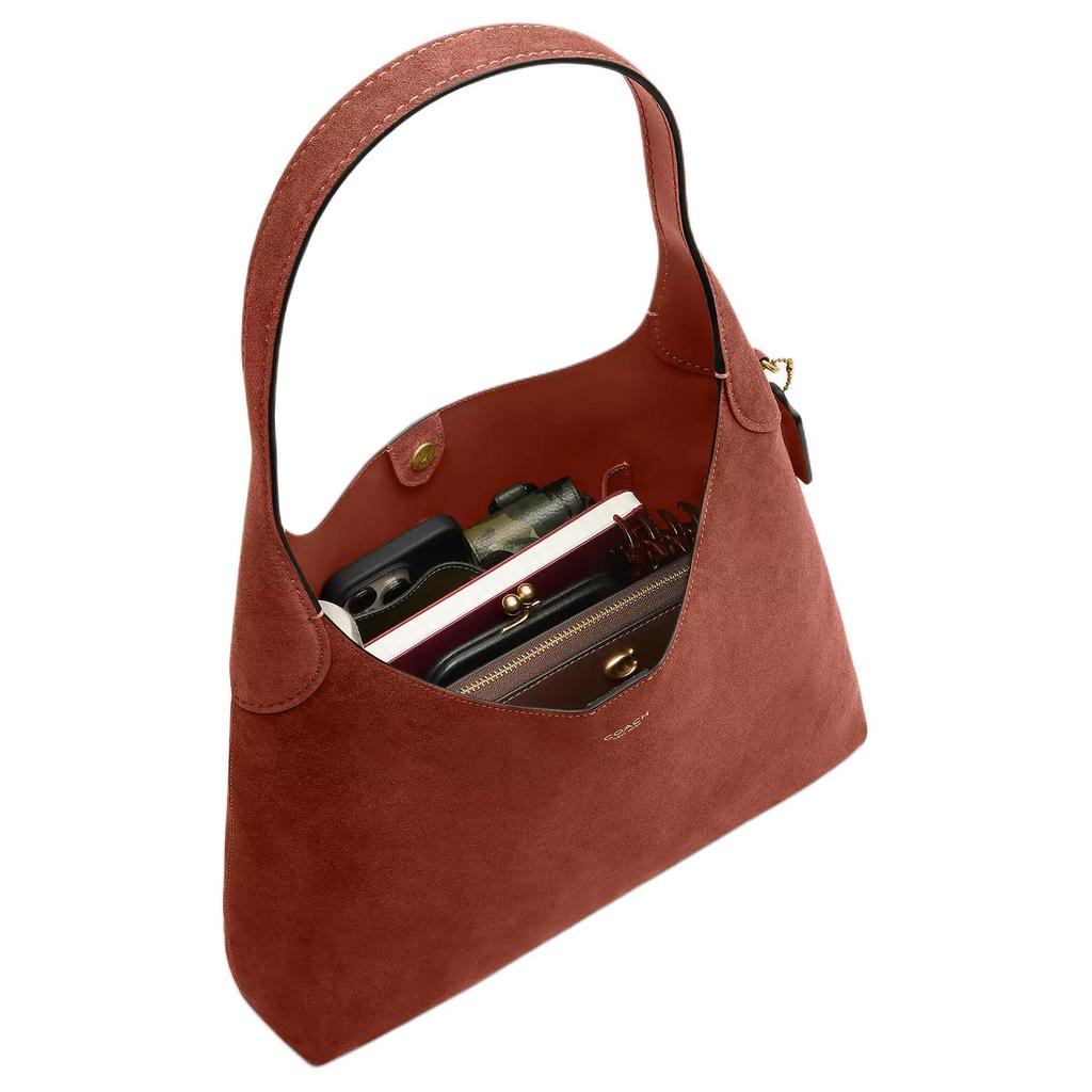 Coach Brooklyn 35 Embossed Design Suede Shoulder Bag Large Women Shoulder Bag Brown CCU01-B4AY
