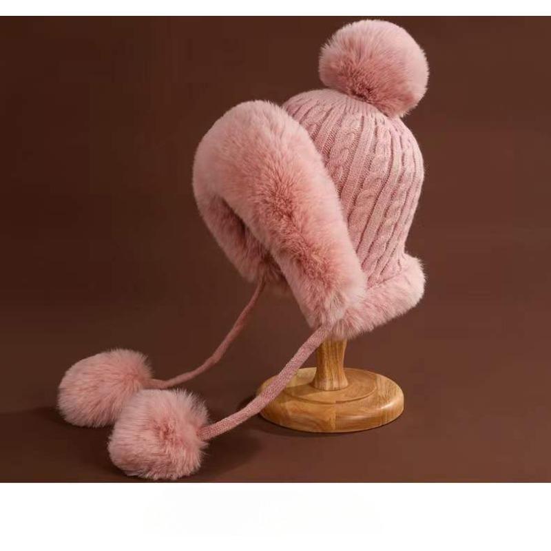 

Шапка Снежная гора Женская Зимняя Защита ушей и Теплая Белая Шерстяная Шапка Шерстяной Помпон Вязаная Шапка Лей Фэн Носить