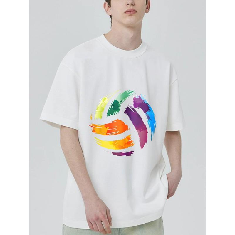 Svart T-shirt med färgglatt volleybolltryck för vardagsbruk