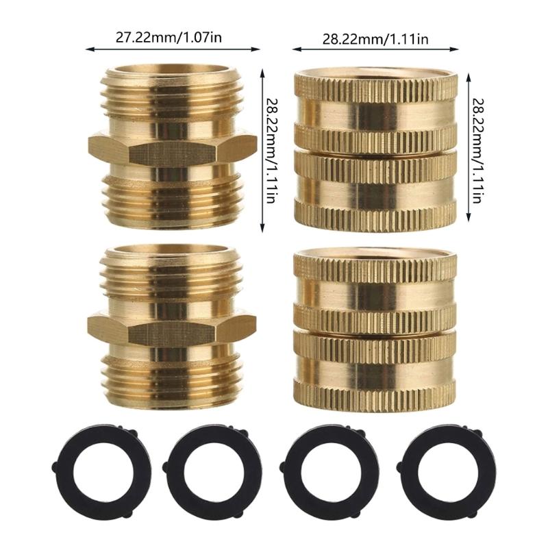 Hose Adapter Male to Male Female to Female Rustproof 3/4'' Brass Connector Anti Deformed 4 Pieces Adapter with Washers