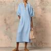 2026 Women's Cross-border Spring/Summer Puff Sleeve Dress - Solid Cotton Linen, Loose & Casual