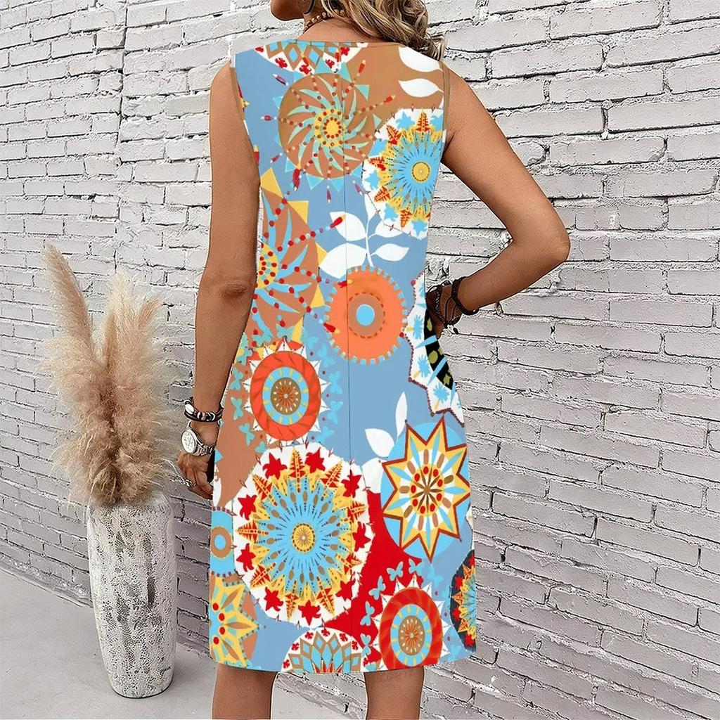 Plus Size V Neck Sleeveless Deep Valley Stream Art Print For Outdoor Leisure Walk
