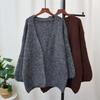 Autumn and Winter New Loose Soft Waxy Solid Color Lantern Sleeve Knitted Cardigan Lazy Wind Sweater Jacket Women