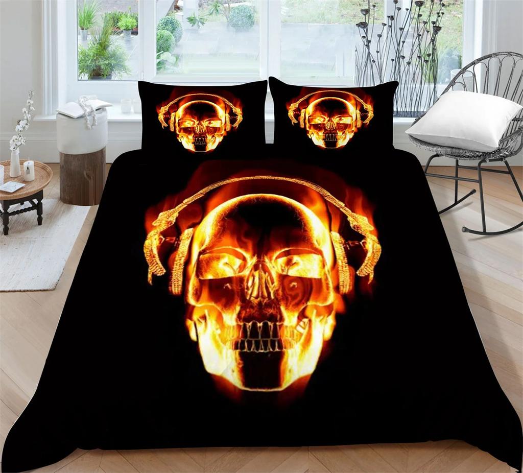 3D kwiat czaszka głowa zestaw pościeli gotycki horror puchowa poszewka na kołdrę poszewka na poduszkę 2/3 sztuki Halloween pełny wymiar tekstylia domowe męska kapa na kołdrę