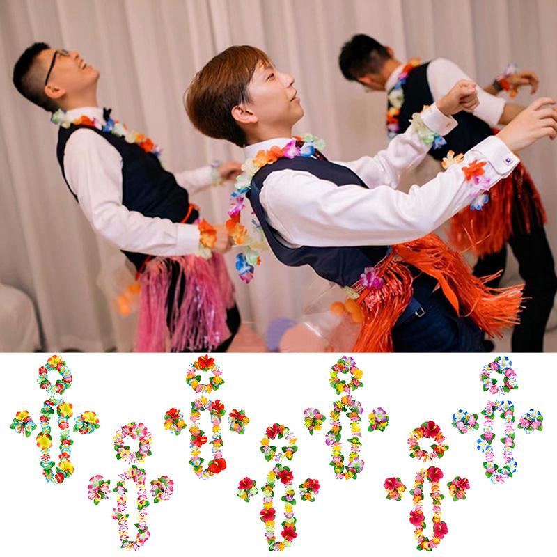4Pcs/Set Hawaiian Flower Leis Garland Necklace Wreath Petal Headband Bracelet Beach Party Decor Wedding Dressing Accessories