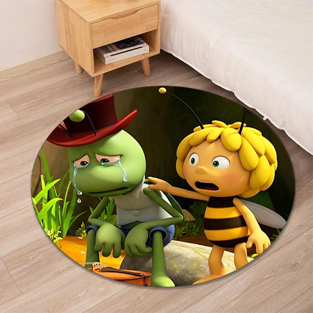 Maya the Bee Printed Round Rug Carpet Chair Rug Area Rug Entryway Doormats,for Office Chair Living Room Bedroom Kitchen Room.