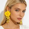 Women Boho Flower Earrings Lightweight Fabric Yellow Flower Ear Studs Holiday Earrings for Parties Beach Summer Vacation