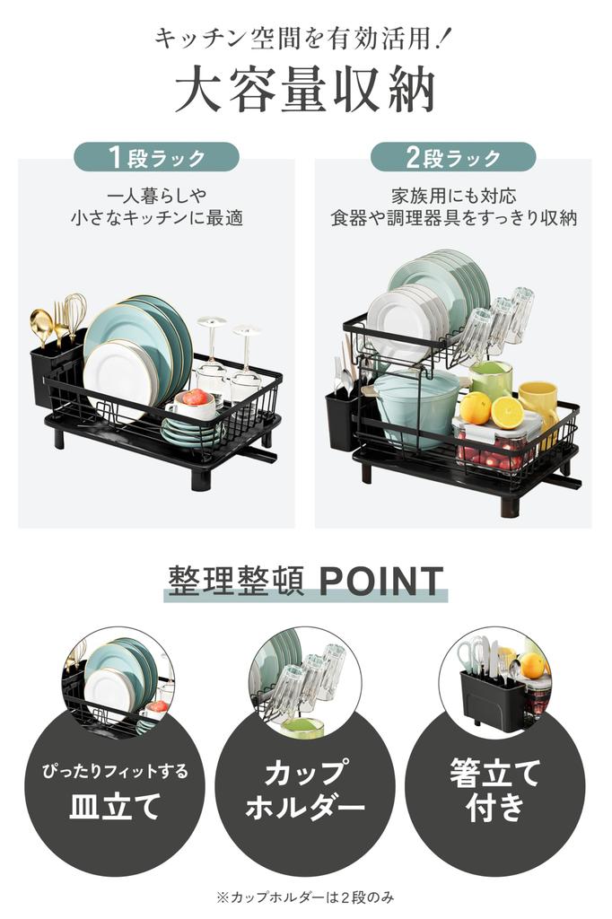 Besonderer Abtropfständer mit Ablauf für große Kapazität schafft Platz in der Spüle, ermöglicht Ihnen die ordentliche Organisation und 2 5-lagig rostbeständig 360° Hygiene.