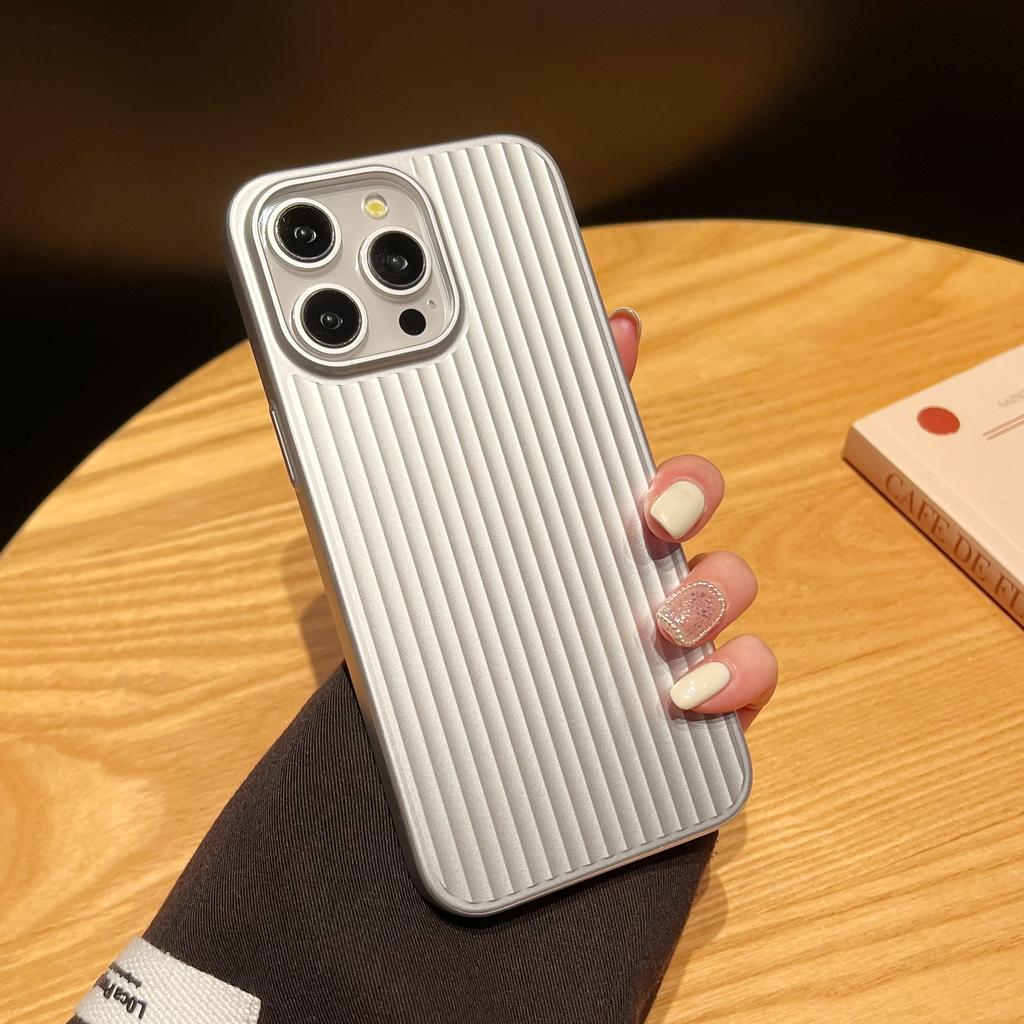For Apple 16 Corrugated PC Does Not Turn Yellow for IPhone 15 Promax Mobile Phone Case 14 Simple Metal Buttons
