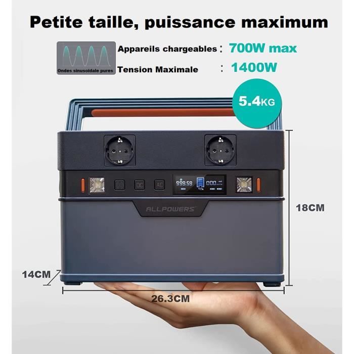 Portable Generator Power Station 700W High-Performance Solar Battery Sine Wave 606 Wh/164000 mAh for Outdoor Use