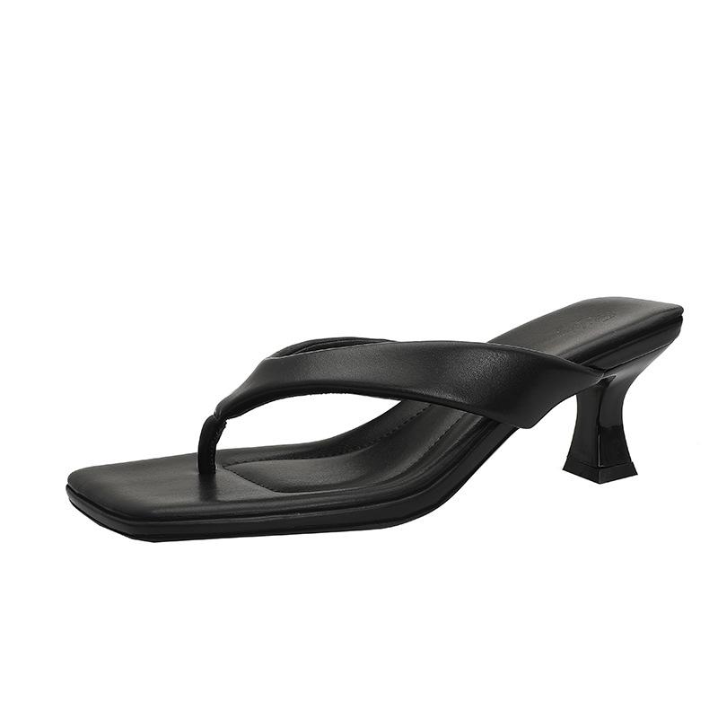 High-heeled flip-flops women's summer outer wear fashionable new toe sandals square head small heel cool slippers