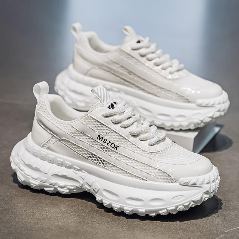 

Мужская обувь лето новая полая дышащая сетка повседневная спортивная обувь универсальная толстая подошва увеличивающая рост нескользящая обувь для папы 44 белый