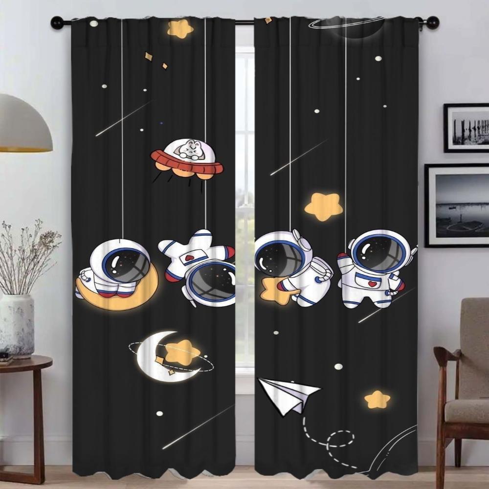 Cortinas para Sala de Estar Cortina para Habitación 2 Paneles Caja Tonos Astronauta Persianas Decoración de Halloween Cortinas de Interior para el Hogar