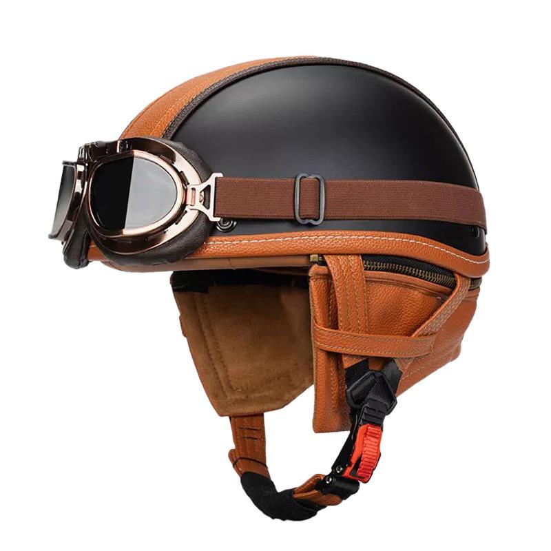 Color-changing goggles, electric vehicle retro helmet, summer motorcycle half helmet, cruiser motorcycle helmet, safety helmet, leather S