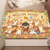 Cartoon Dog Welcome Doormat Cute Puppy Group Floral Frame Print "Welcome Home" Text Mat for Pet Lover Entryway Decor