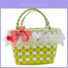 Pvc Girl Heart Woven Colorful Grid Bow Lace Kids Handheld Basket For Daily Use
