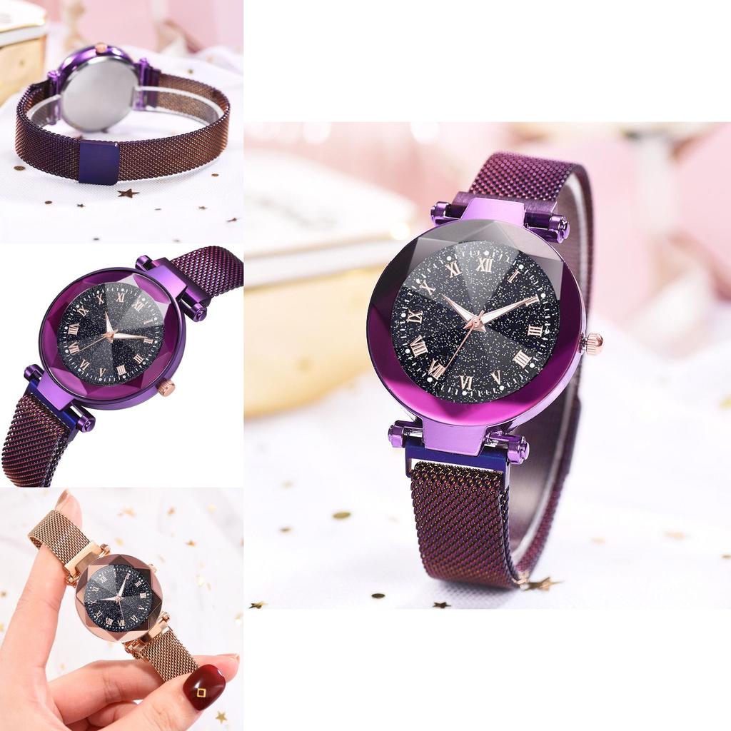 Elegant Women Starry Sky Luminous Watch With Roman Numerals And Magnetic Buckle