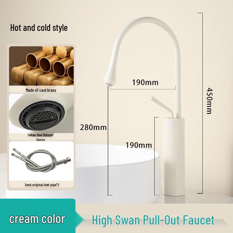 TLXT Cream Swan Tall Pull-Out Kitchen Faucet