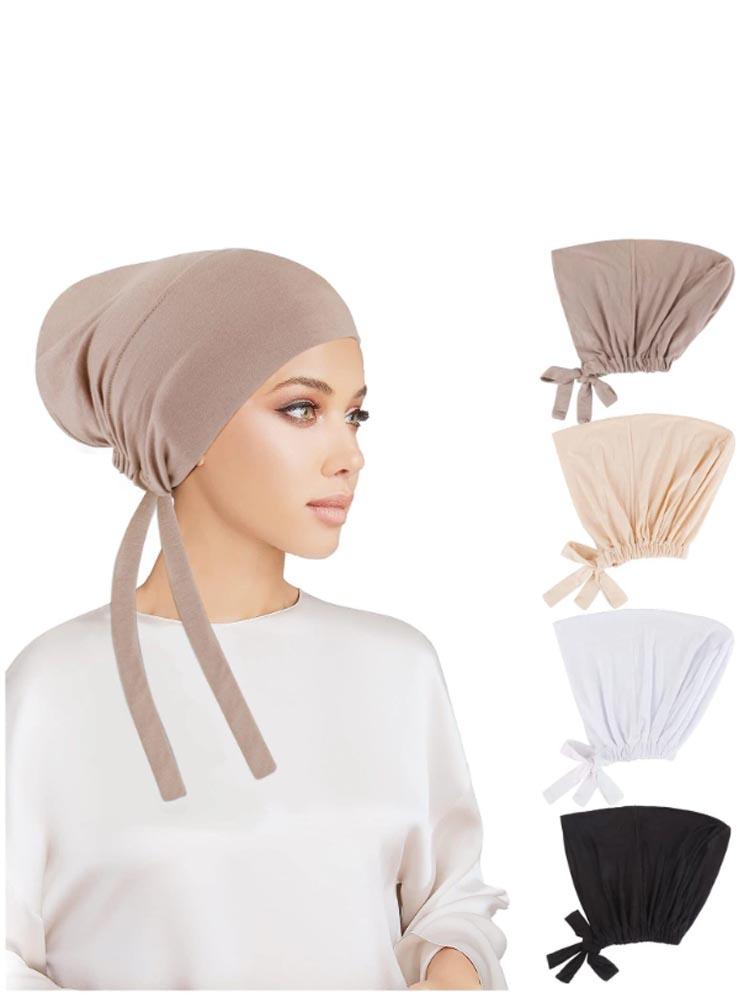 Muslim Women Inner Hijab Caps Stretch Adjustable Elastic Bonnet Tie Back Jersey Female Headwrap Turbante Mujer