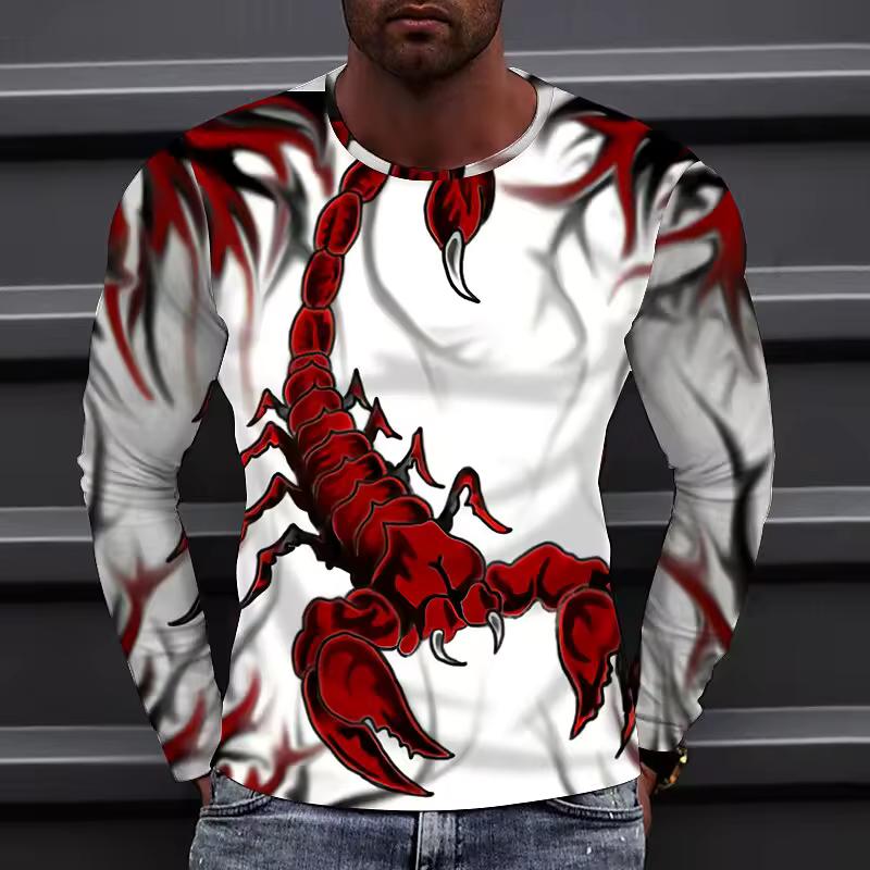 T-Shirt Trend Cool Street Hip Hop Long Sleeve Top Oversize Comfortable Spring Autumn Man Clothes 3D Print Scorpion Pattern Men's