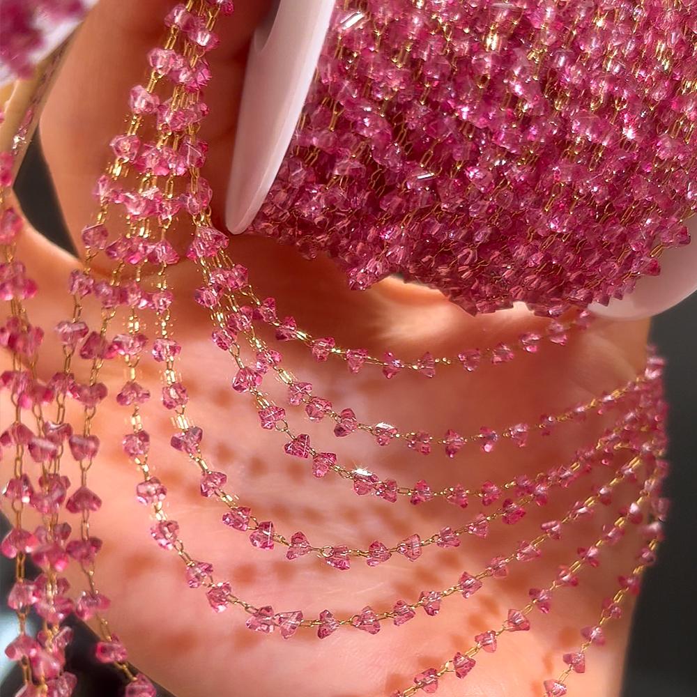 2Meter 1Meter Shiny Color Heart Chain Stainless Steel Glass Grave Stone Bead Chain Necklaces Bracelet Chain DIY Jewelry Findings