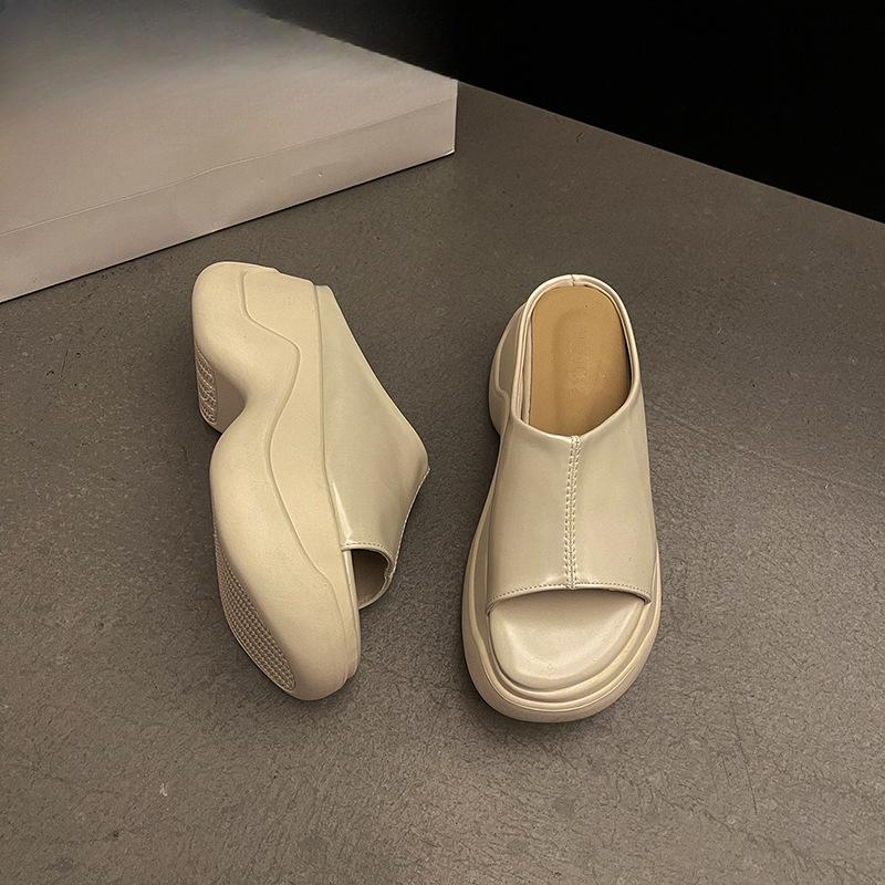 

Женская обувь с круглым носком на высоком каблуке с открытым плечом Новые увеличивающие рост Противоскользящие Супермягкие и Прохладные тапочки 39 бежевый