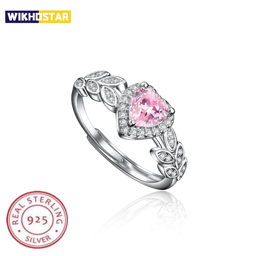 Anello in Argento Sterling 925 a Forma di Cuore Rosa Lusso Apribile Regolabile Per Donne Matrimonio Accessori Gioielli Raffinati Regalo per Festa