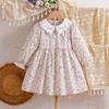 Mädchen 2-6 Jahre 100% Baumwolle Blumenmuster Kleid Langarm Stickerei Puppenkragen A-Linie Prinzessin Kinder Herbst Outfit