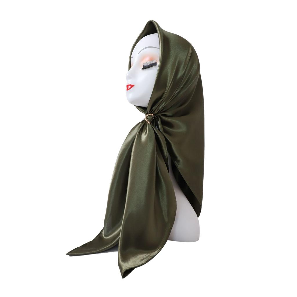 Fashionable New Versatile Headscarf Large Square Scarf Solid Color Scarf Women'S Simulated Silk Satin Scarf