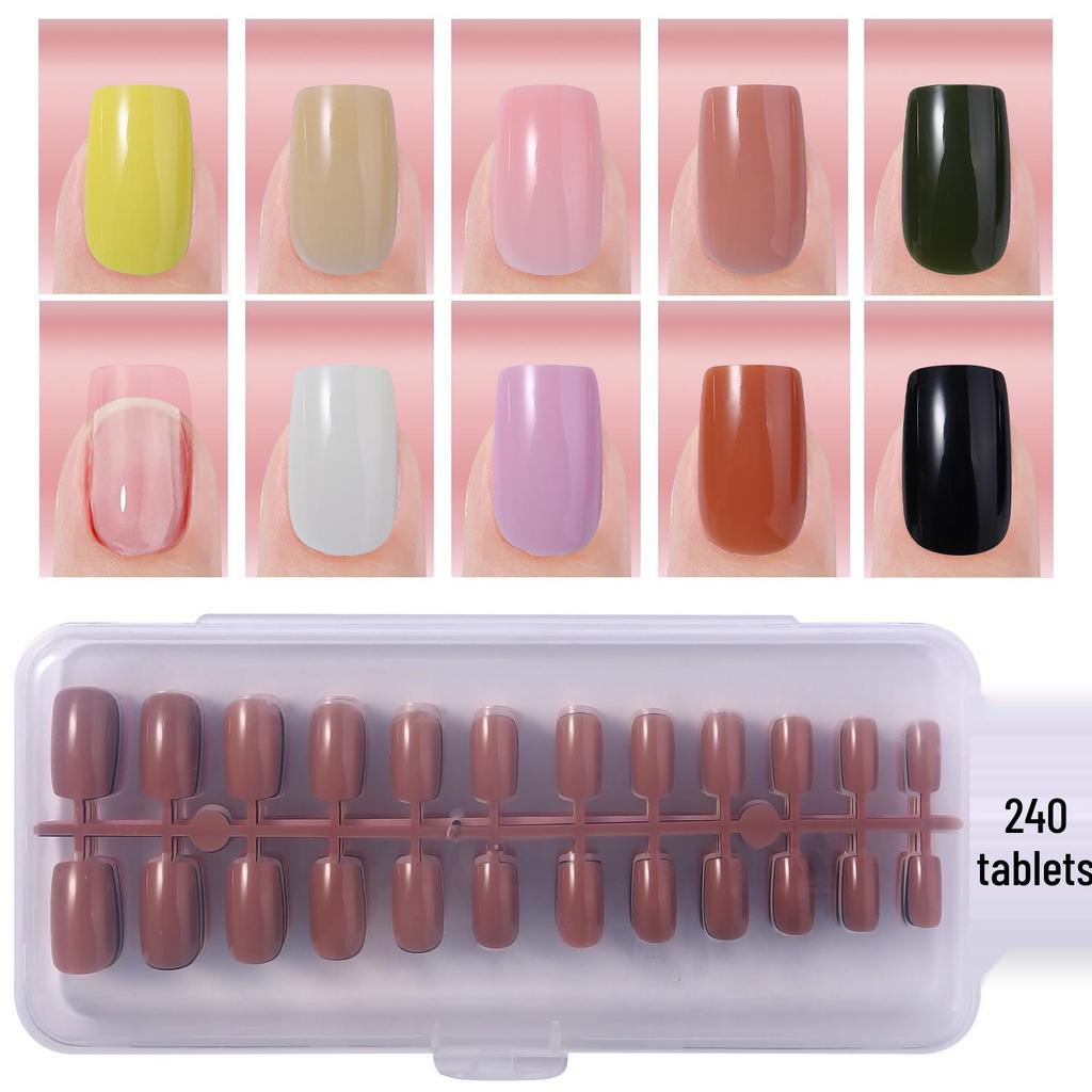 Colored Glitter Nail Art Tips - 240-Piece Set with Various Styles and Multiple Colors, Boxed Fake Fingernail Stickers