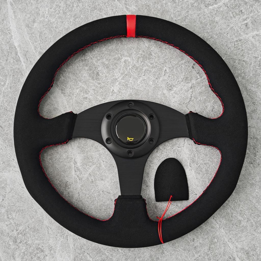 13inch Universal Car Sport Steering Wheel Red/Yellow Flat JDM Suede Leather Racing Steering Wheel