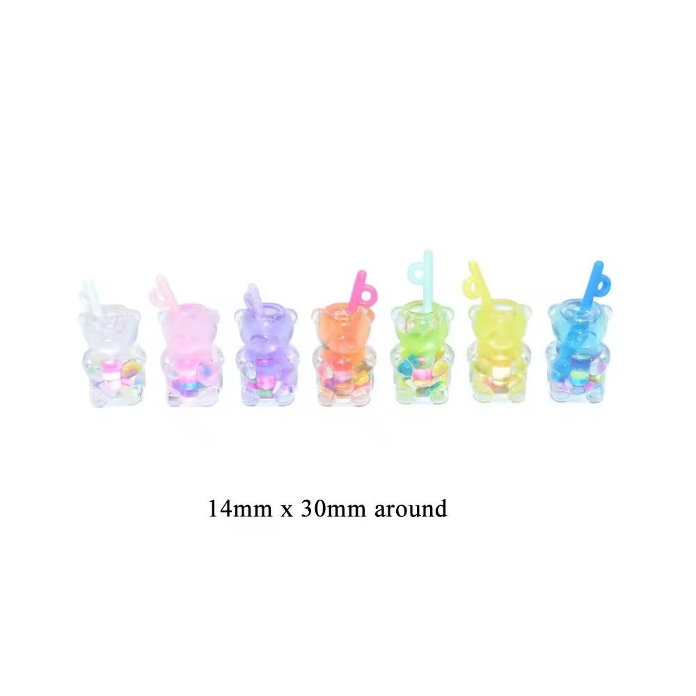 Bear Shape Fruit Juice Sippy Cup Bottle Handmade Resin Keyring Pendant Colorful Craft Design Souvenir or Model