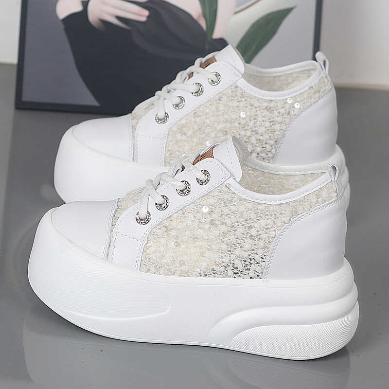 Fashion Female Summer Fashion Lightweight MeshSneakers 8cm Hidden Heel Platform Sport Shoes Comfortable Running Mesh Trainers