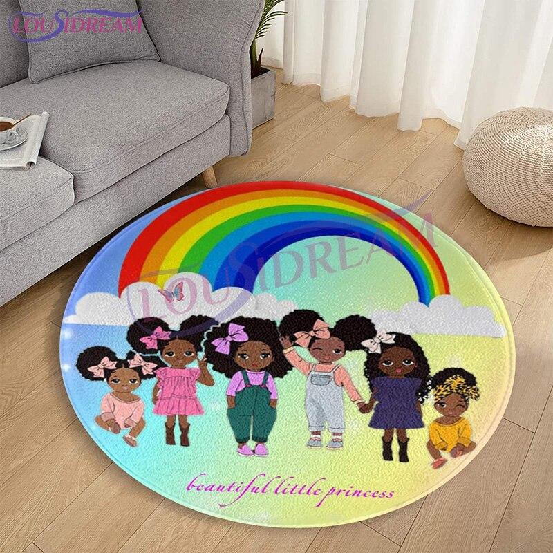 Afrykański amerykański Afro King Art Deco dywan chłopiec dziewczęcy dywanik do sypialni poliester antypoślizgowy dywanik Sofa do salonu okrągły dywanik mata do jogi