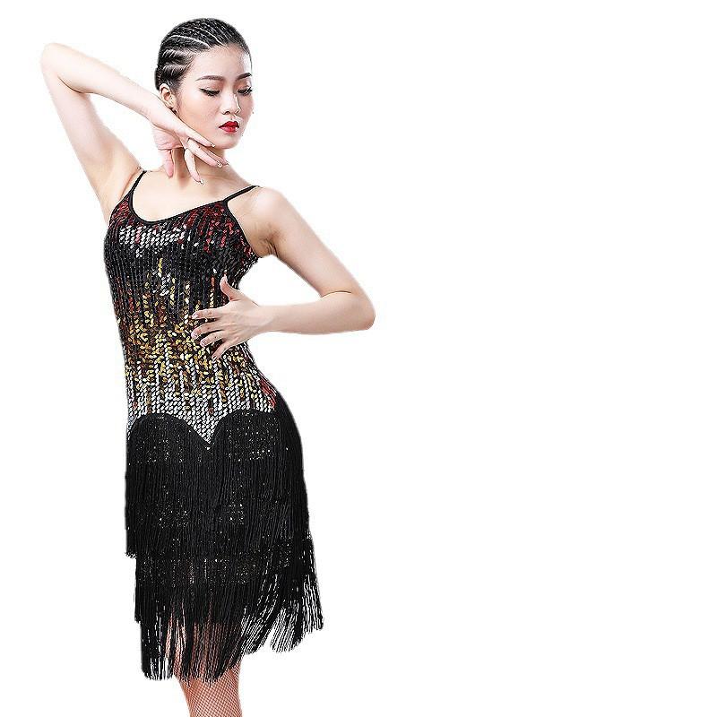 Latin Dance Dress Sequined Fringe Stage Performance Costume Women