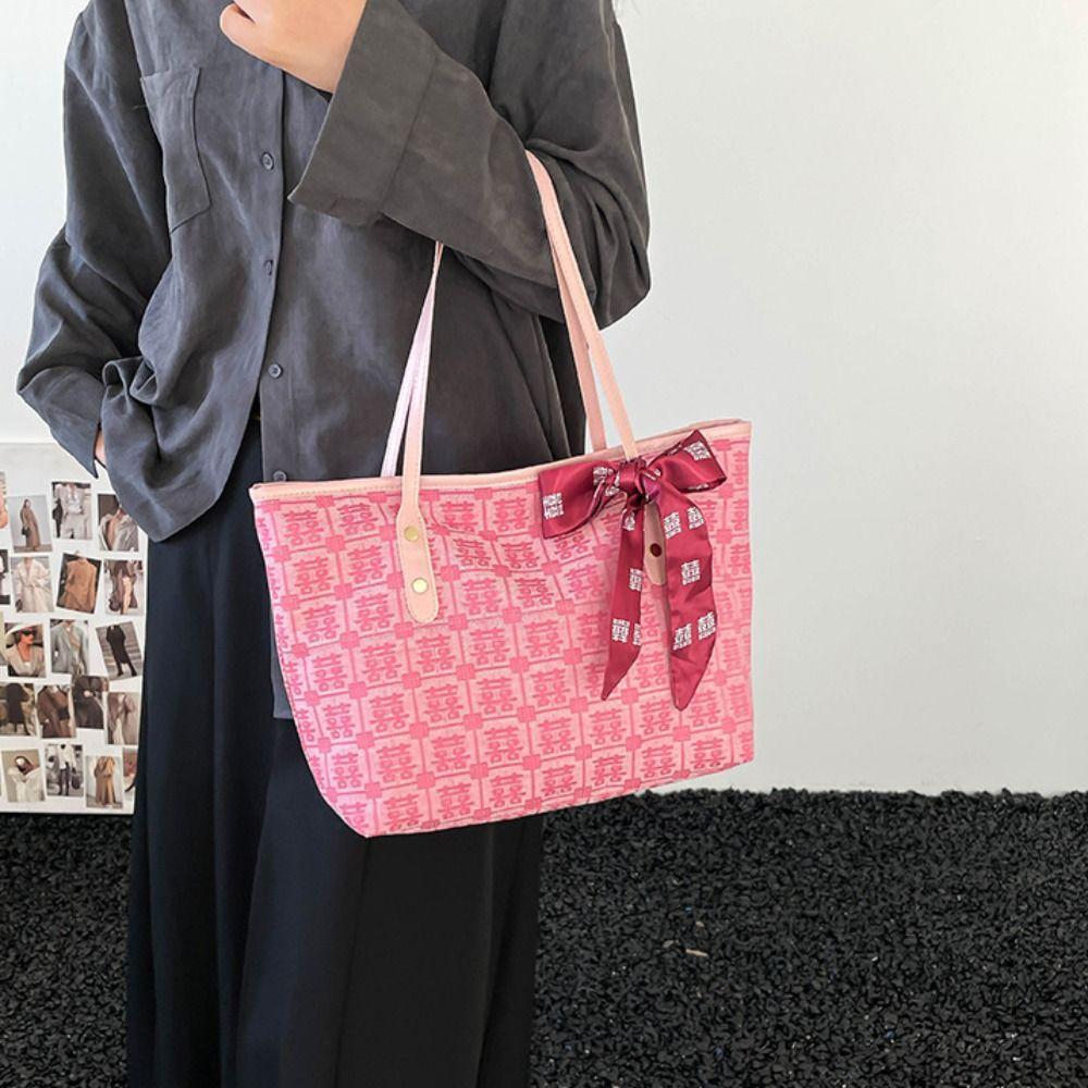 Reusable Women Tote Bag Large Capacity Bridal Shoulder Bag Traditional Red Envelope Baby Shower