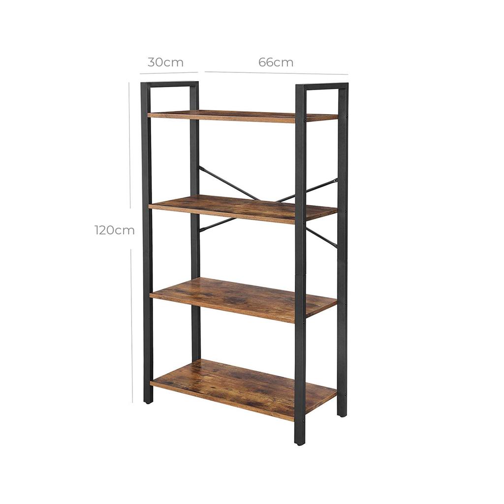 VASAGLE 4-Tier Bookshelf, Storage Rack with Steel Frame, 120 cm High, for Living Room, Office, Study, Hallway, Industrial Style