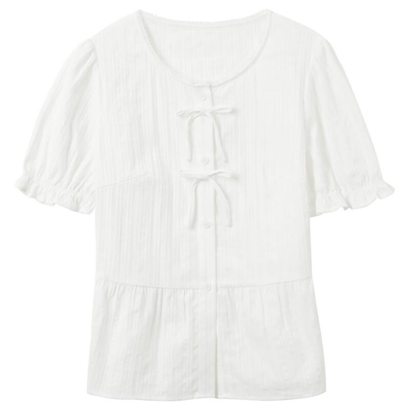 Sancai Plus Size 100% Cotton Jacquard White Blouse
